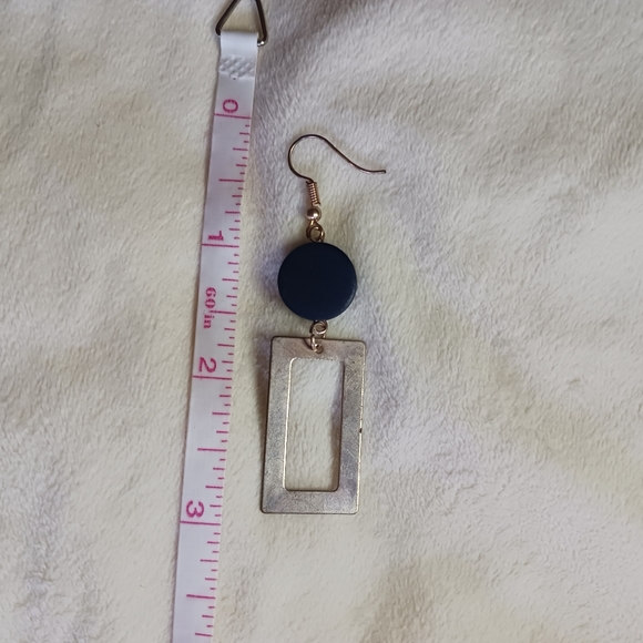 Rectangle Earrings with Blue Circles | Pre-Owned - Picture 2 of 2